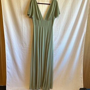 #875 Lulu's Olive Green Deep V Maxi Dress